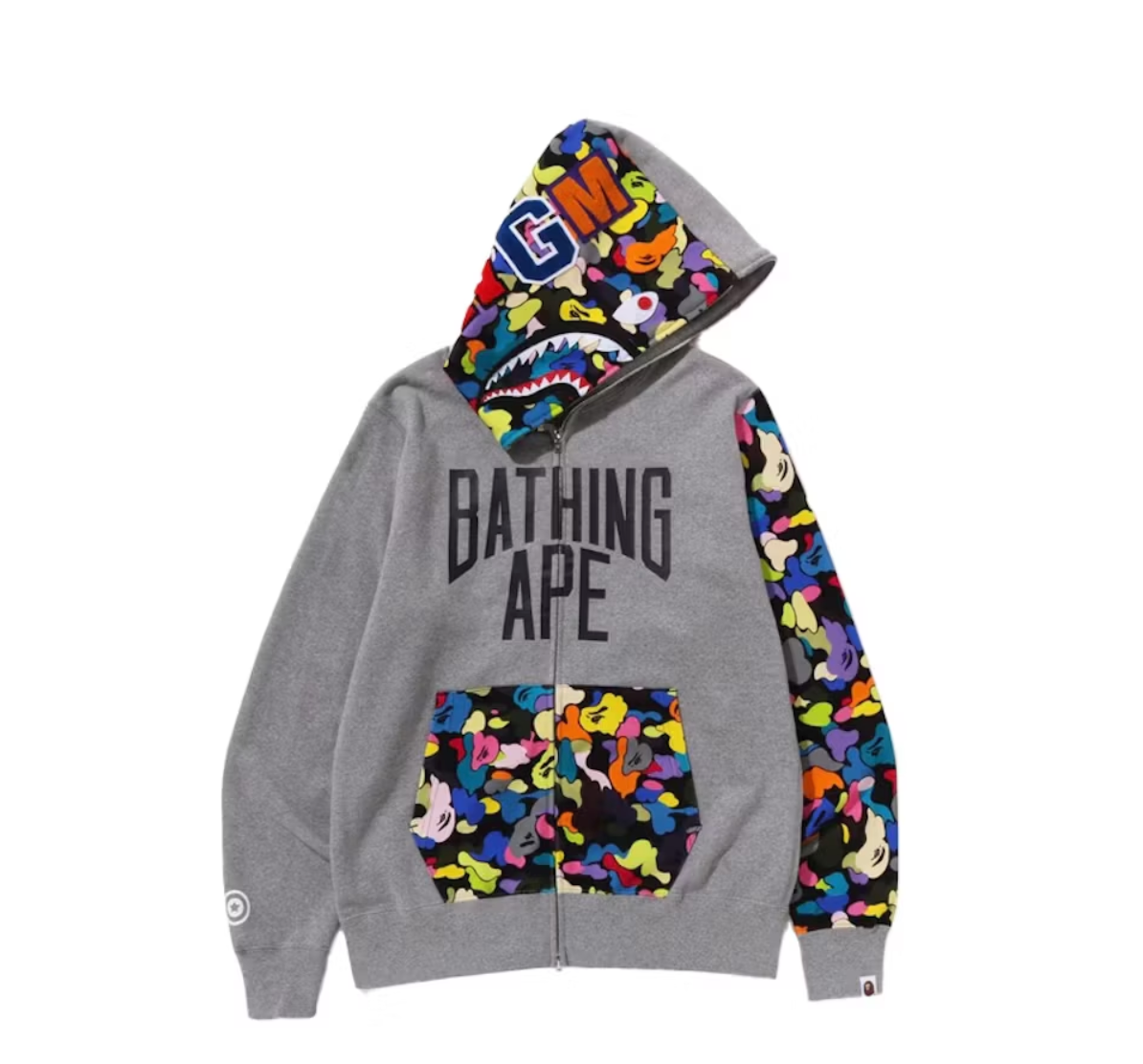 BAPE Multi Camo NYC Logo Shark Full Zip Hoodie Grey Doused