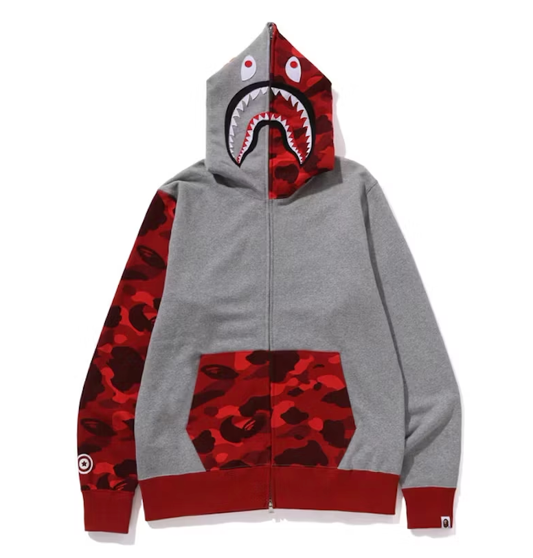 Bape Color Camo Shark Full Zip Hoodie FW23 Red