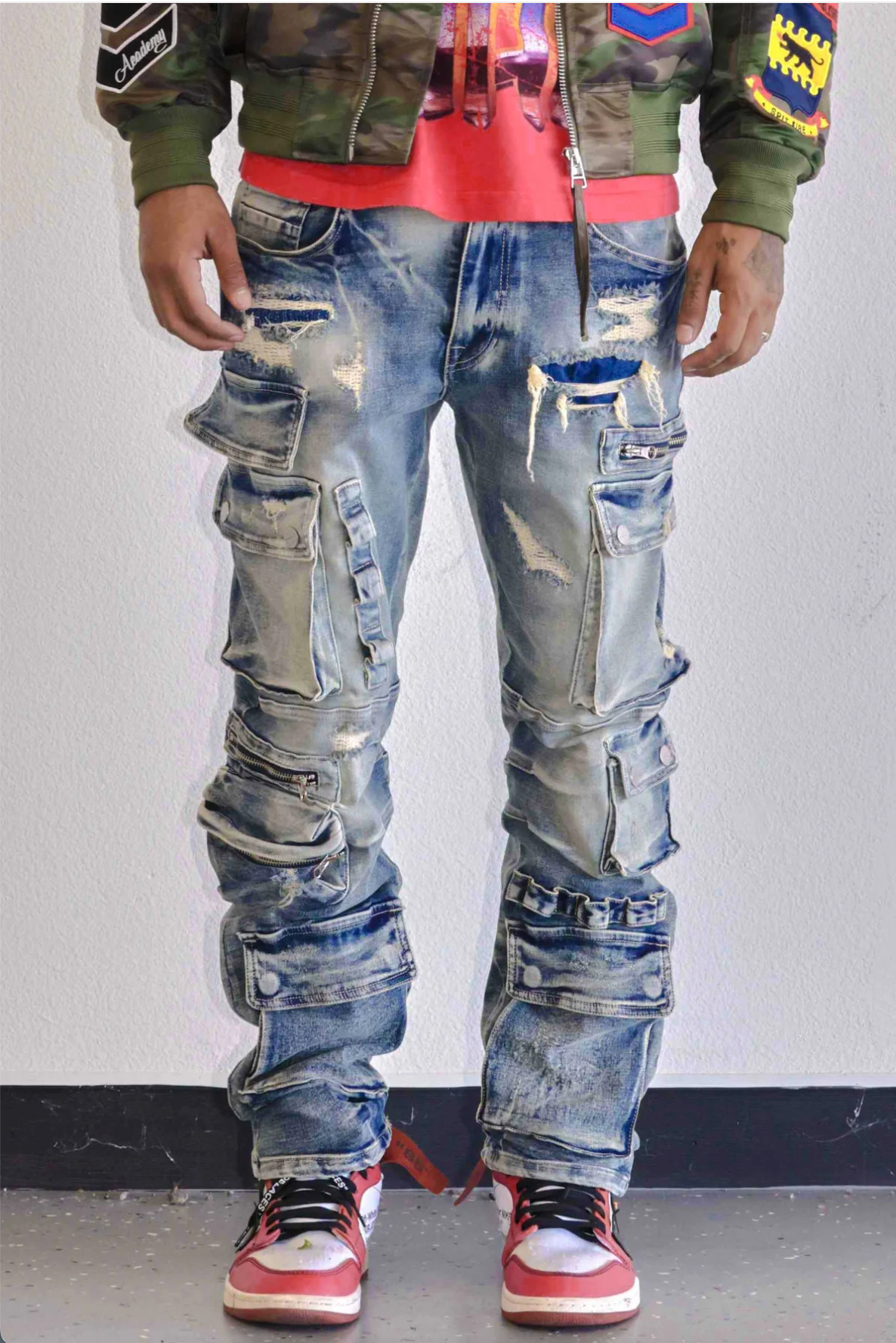 UTILITY CARGO MULTI DENIM PANTS- MEDIUM STONE TINT
