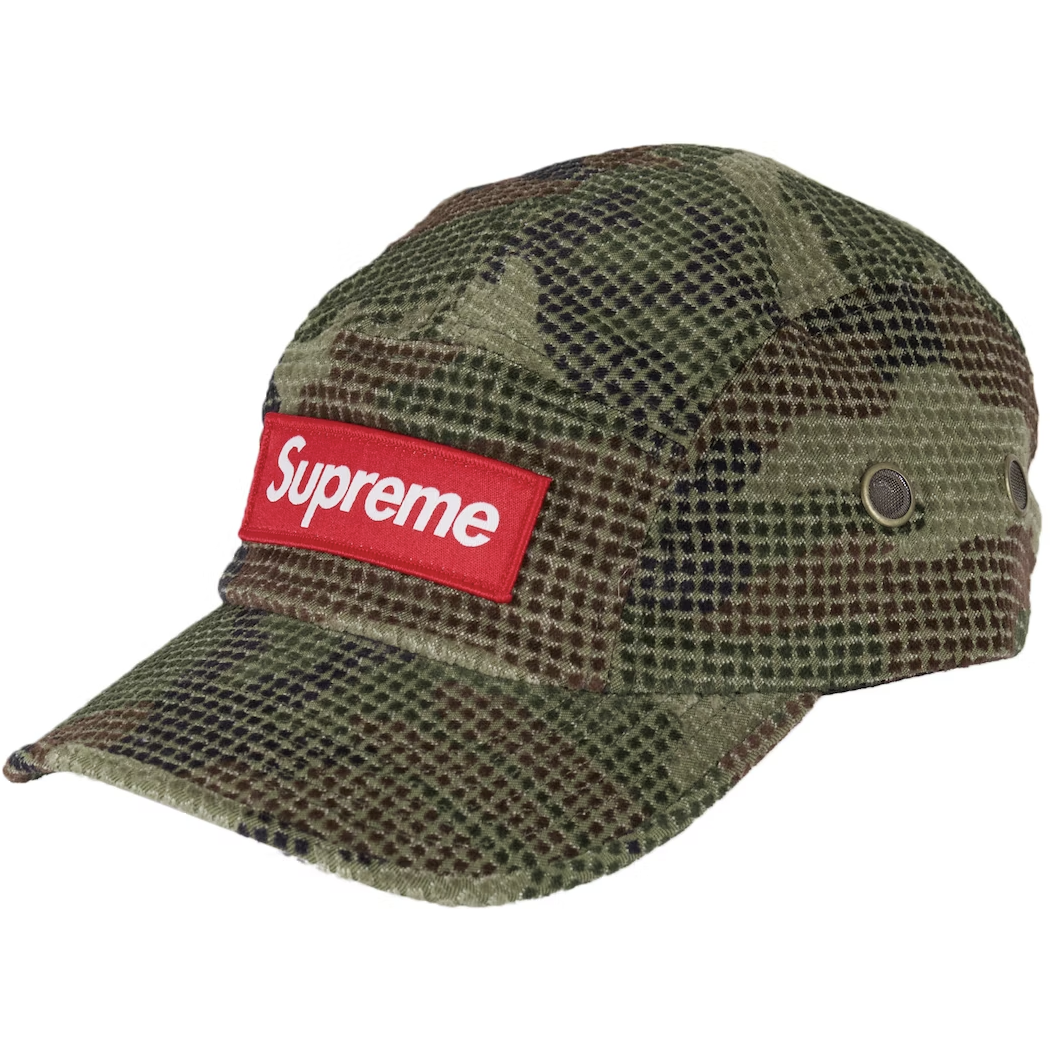 Supreme Camo Grid Velvet Camp Cap Woodland Camo
