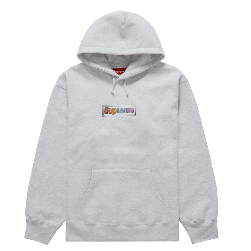 Supreme Bling Box Logo Hooded Sweatshirt Ash Grey