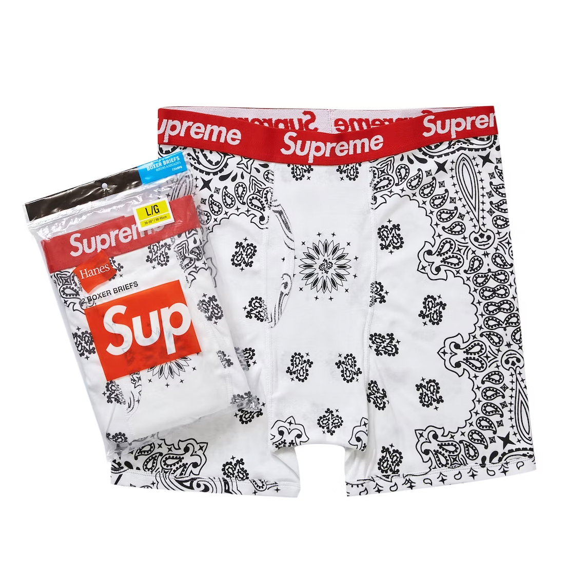 Supreme Hanes Bandana Boxer Briefs (2 Pack) White – Doused Supreme Hanes Bandana Boxer Briefs (2 Pack) White – Doused