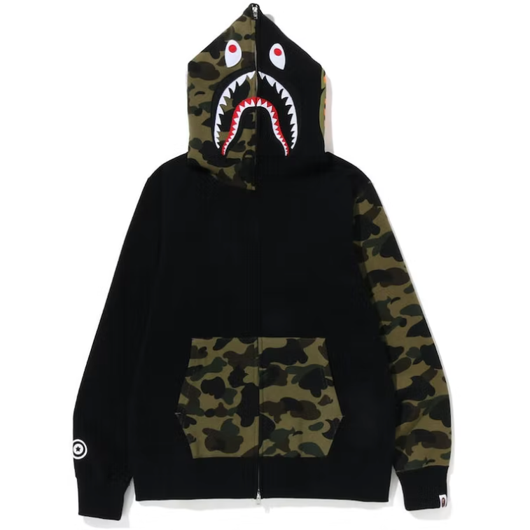 Half black half camo bape hoodie on sale
