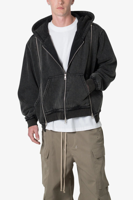 Dual Zipper Hoodie Washed Black