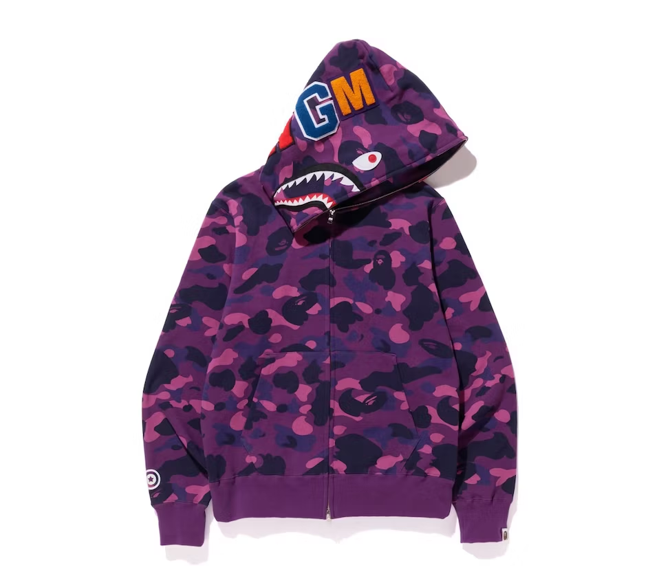 BAPE Color Camo Shark Full Zip Hoodie Purple