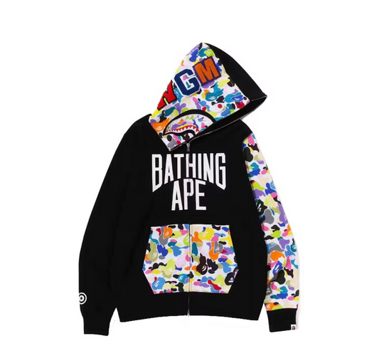 BAPE Multi Camo NYC Logo Shark Full Zip Hoodie Black