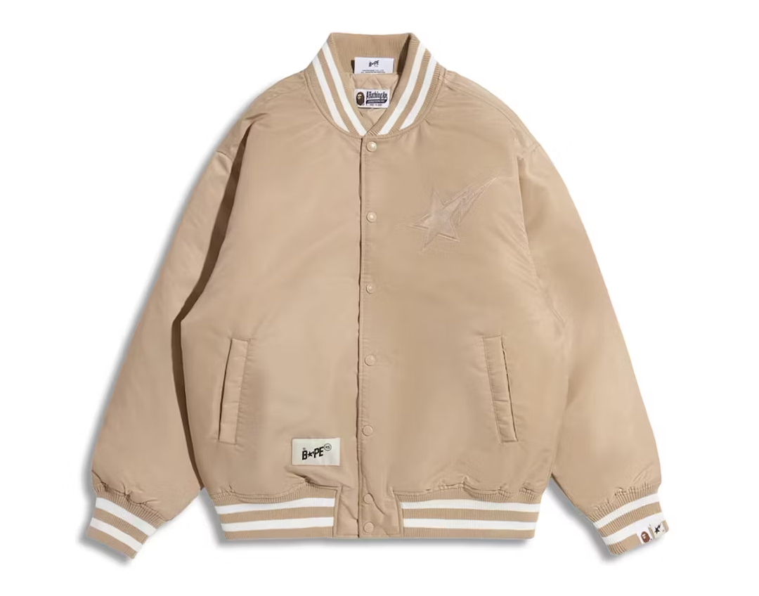 BAPE x Highsnobiety Nylon Varsity Jacket Beige