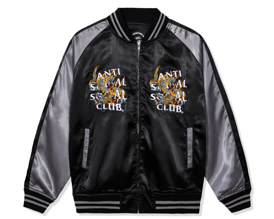 Quivering Liquids Embroidered Souvenir Jacket – Black