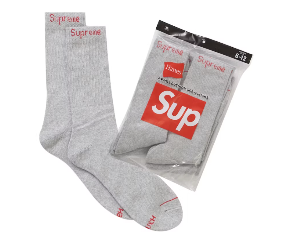 Supreme Hanes Crew Socks (4 Pack) Heather Grey