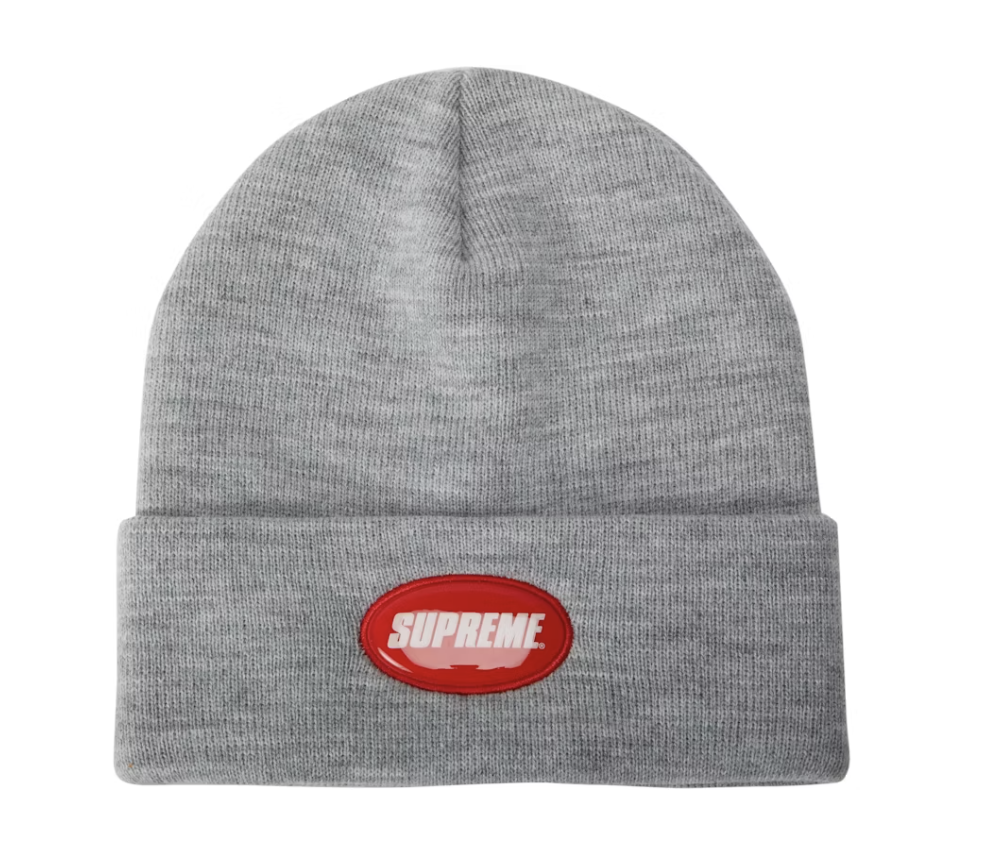 Supreme Rubber Patch Beanie Heather Grey