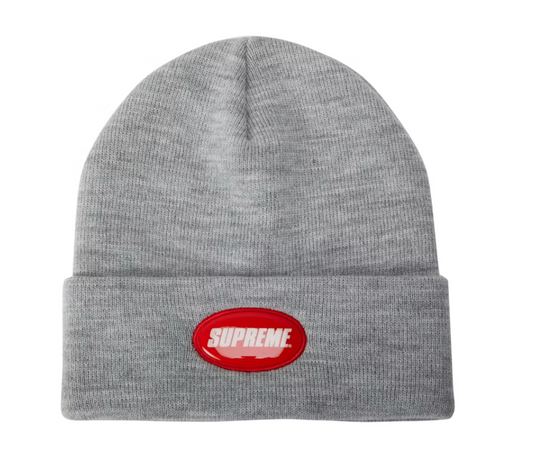 Supreme Rubber Patch Beanie Heather Grey