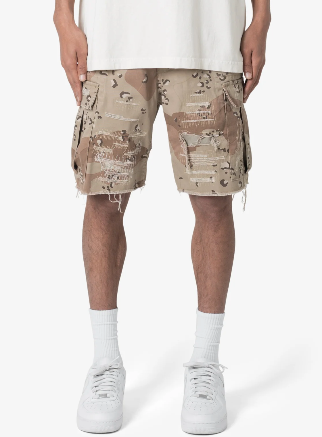 Distressed Cargo Shorts - Desert Camo