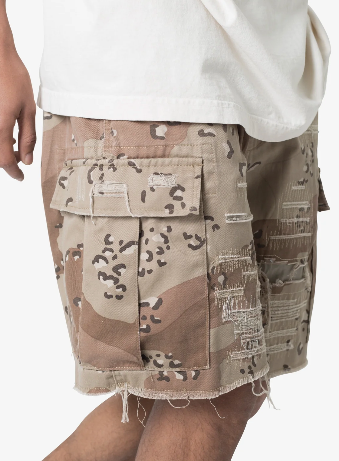 Distressed Cargo Shorts - Desert Camo