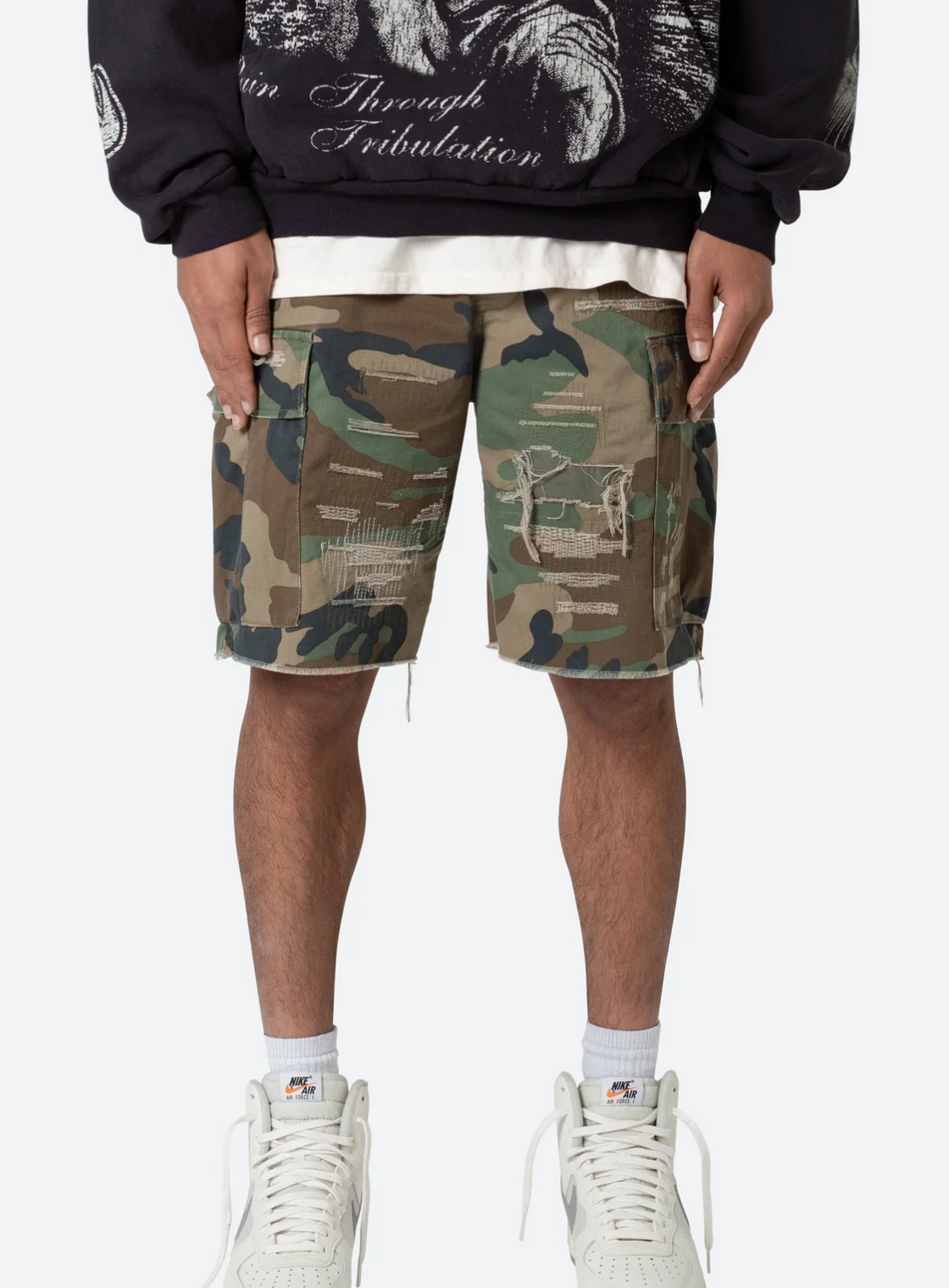 Distressed Cargo Shorts - Camo