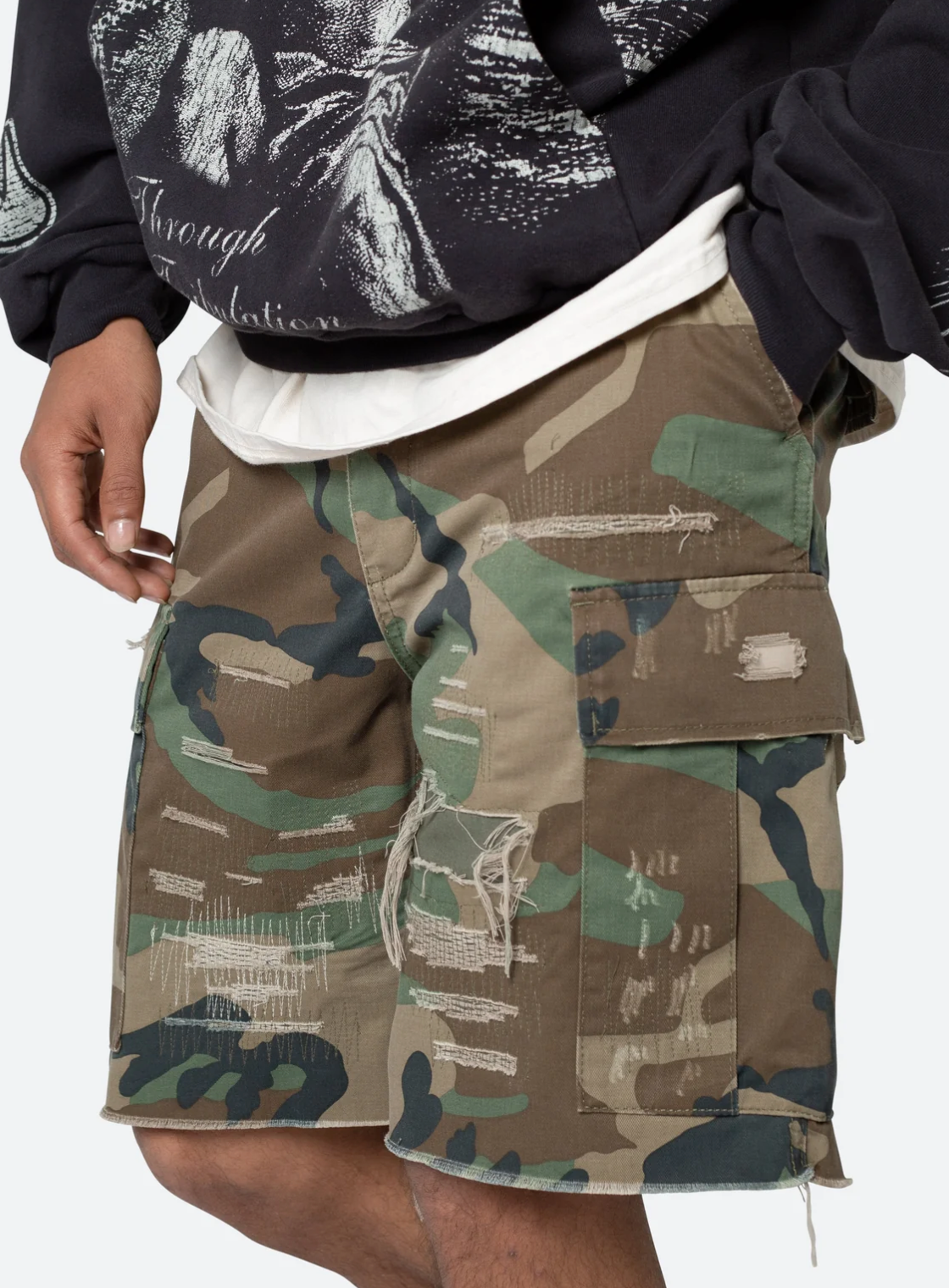 Distressed Cargo Shorts Camo – Doused - Main Image