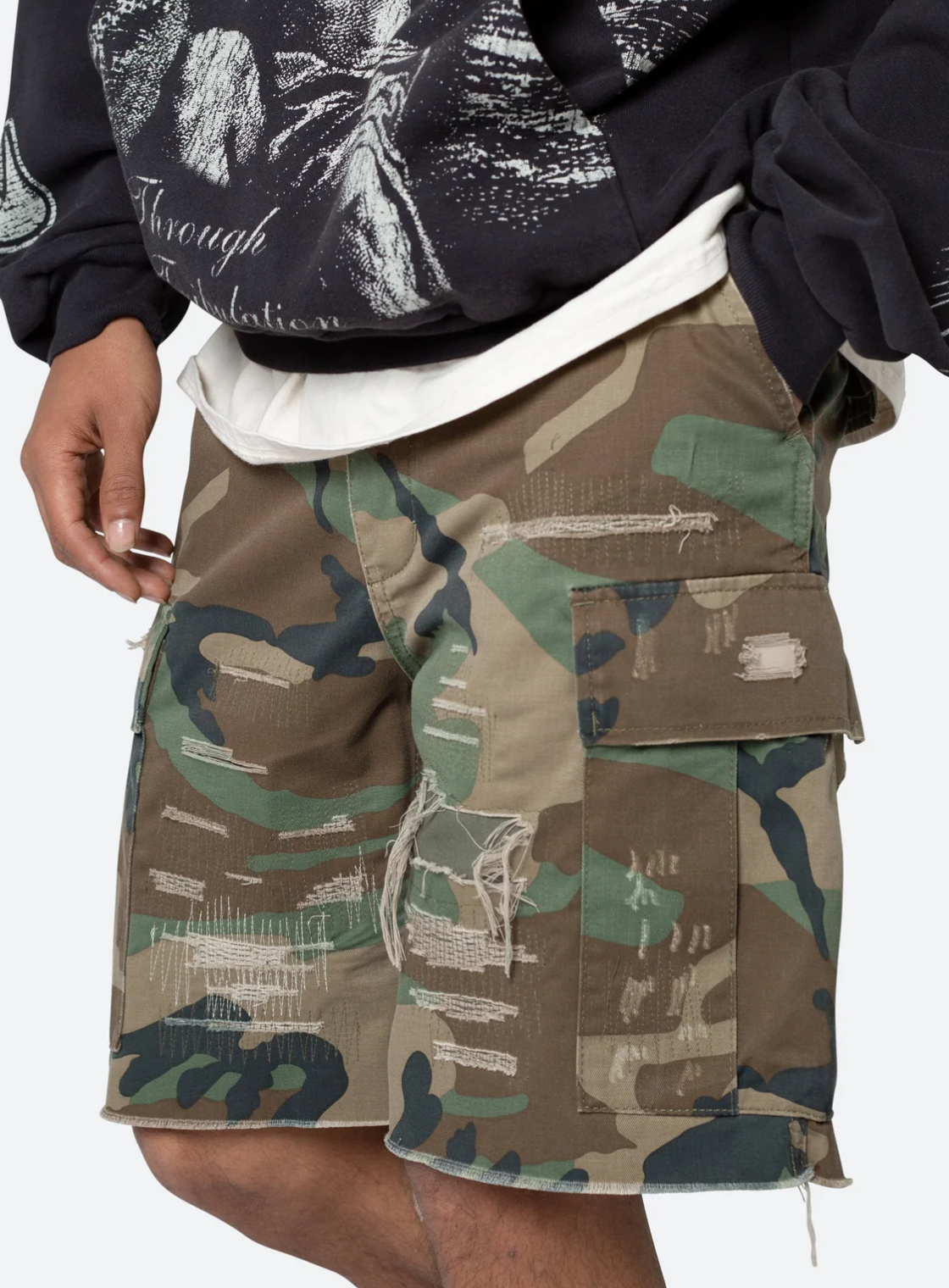 Distressed Cargo Shorts - Camo