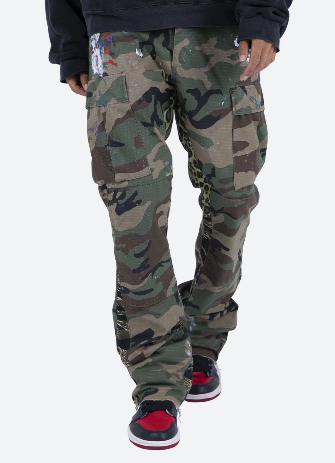 Contrast Bootcut Cargo Pants - Woodland Camo