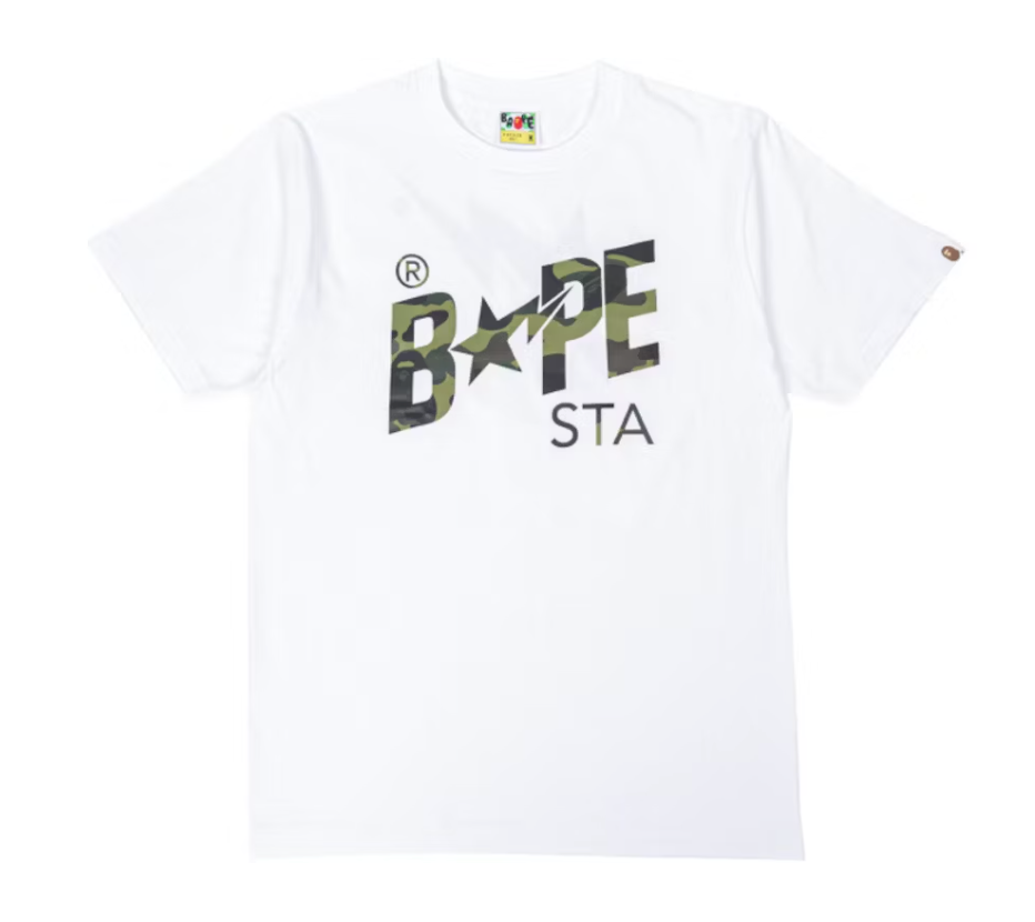 BAPE A Bathing Ape 1st Camo BAPE STA Logo Tee White/Green