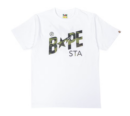 BAPE A Bathing Ape 1st Camo BAPE STA Logo Tee White/Green