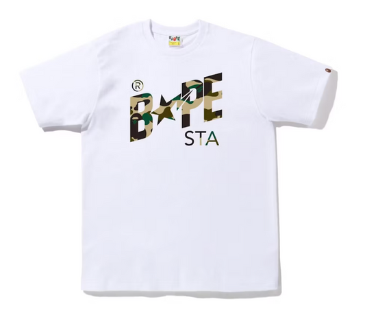 BAPE 1st Camo BAPE Sta Logo Tee  White Yellow