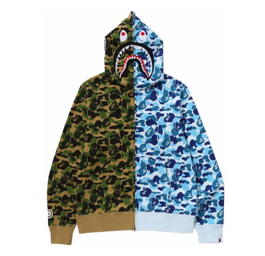 BAPE ABC Camo Crazy Shark Full Zip Hoodie Green/Blue