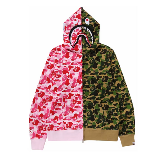 BAPE ABC Camo Crazy Shark Full Zip Hoodie Pink/Green