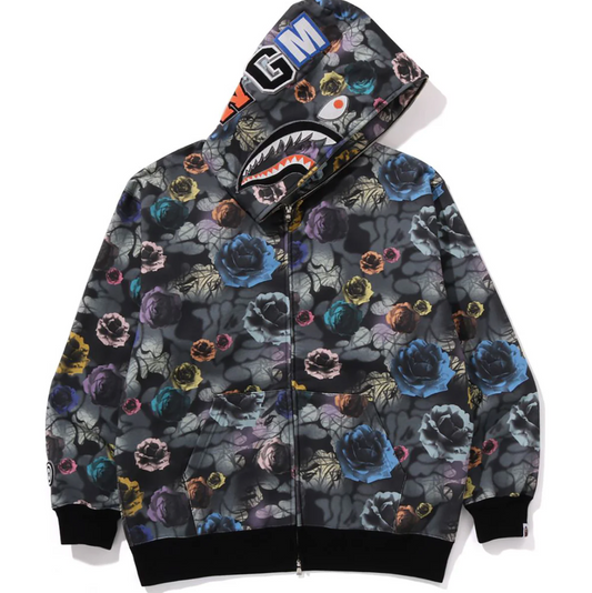 Bape Floral Camo Shark Relaxed Fit Full Zip Hoodie Black