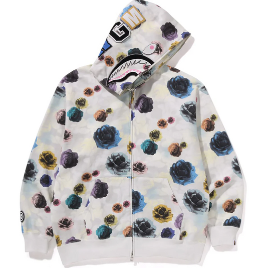 Bape Floral Camo Shark Relaxed Fit Full Zip Hoodie White