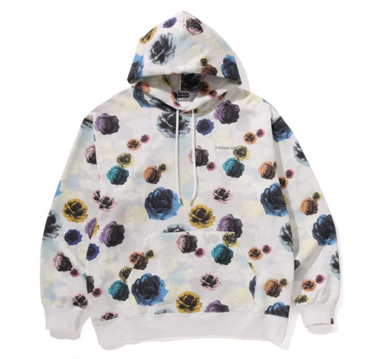 Bape Floral Camo Pattern Relaxed Fit Pullover Hoodie White