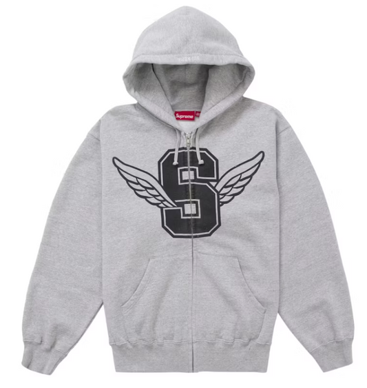 Supreme Wings Zip Up Hooded Sweatshirt Heather Grey