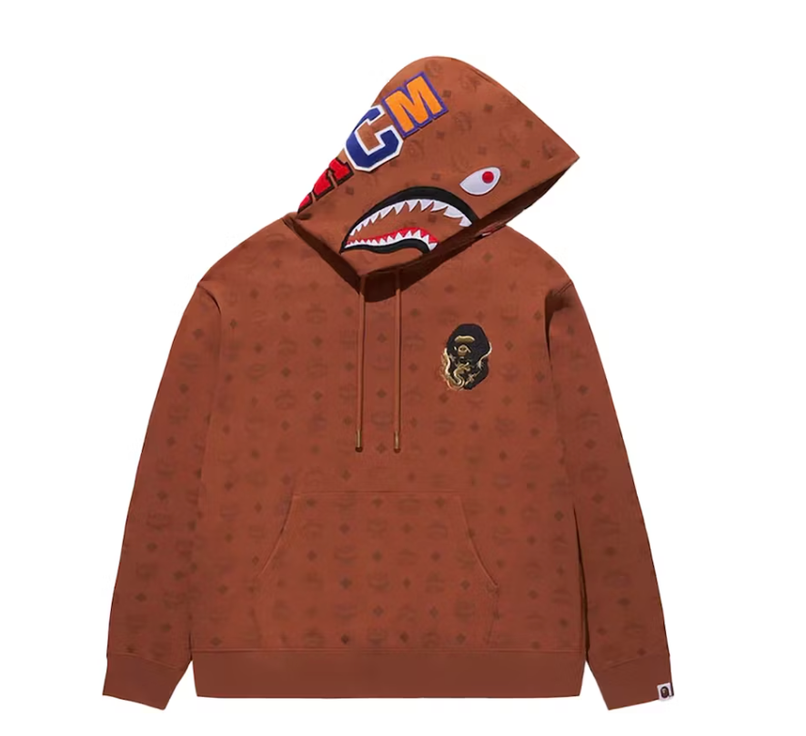 BAPE x MCM Shark Pullover Hoodie Brown
