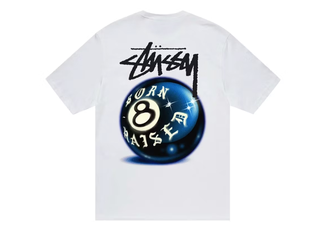 Stussy Born X Raised 8 Ball Tee White