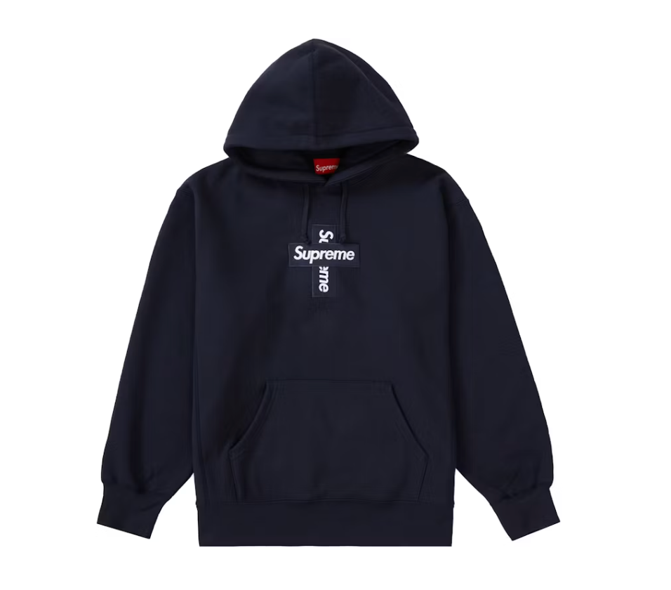 Supreme Cross Box Logo Hooded Sweatshirt Navy