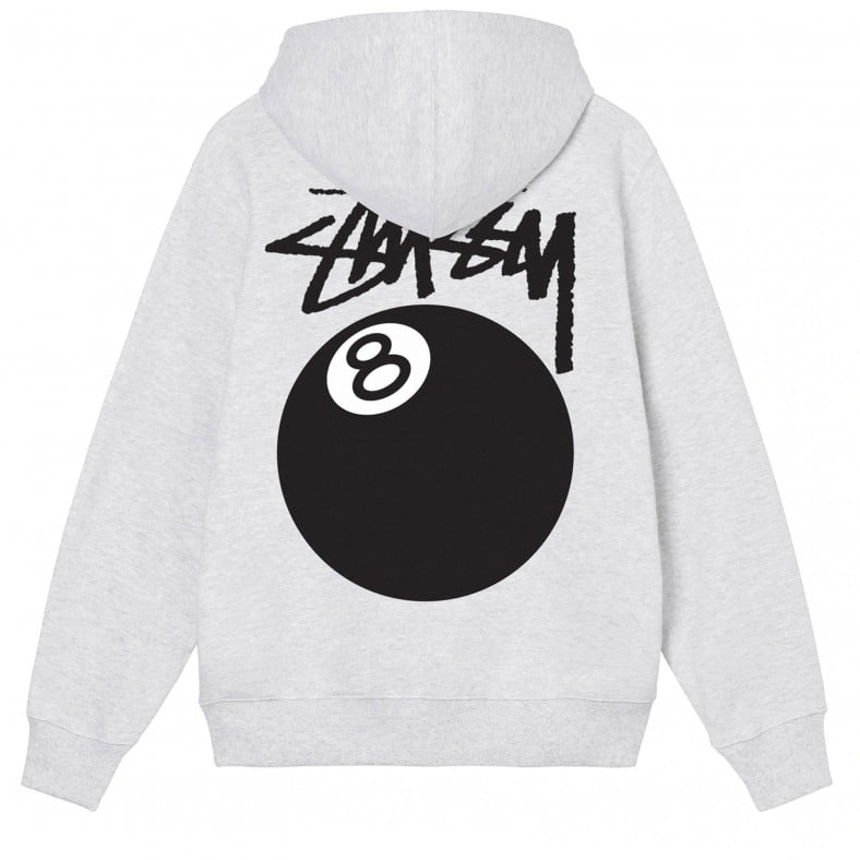 Stussy 8 Ball Zip Up Hooded Sweatshirt Ash Grey