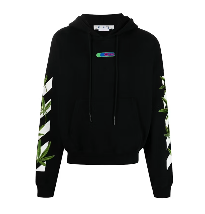 OFF-WHITE Weed Arrows Oversized Hoodie Black/White/Green PRE OWNED