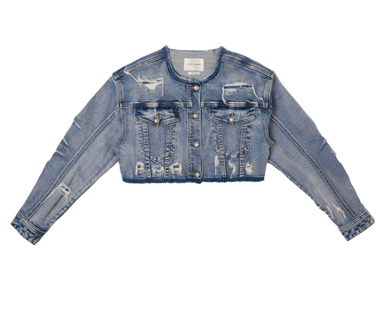 PLEATS DENIM CROP TRUCKER JACKET