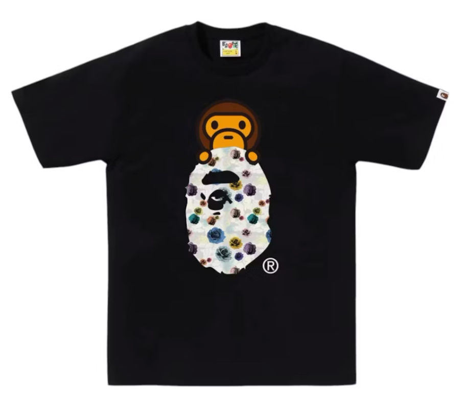BAPE A Bathing Ape Floral Camo Milo On Ape Head Tee Black
