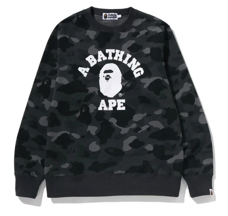 A BATHING APE CAMO COLLEGE CREWNECK SWEATSHIRT BLACK