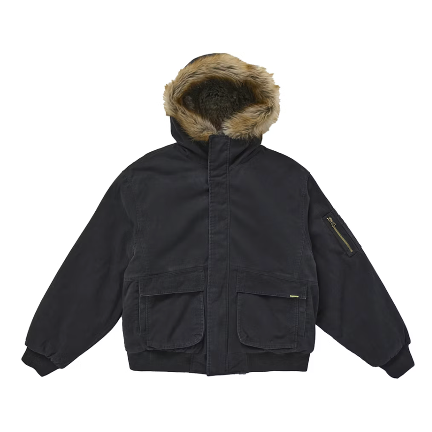 Supreme Reversible Faux Fur Hooded Work Jacket Black