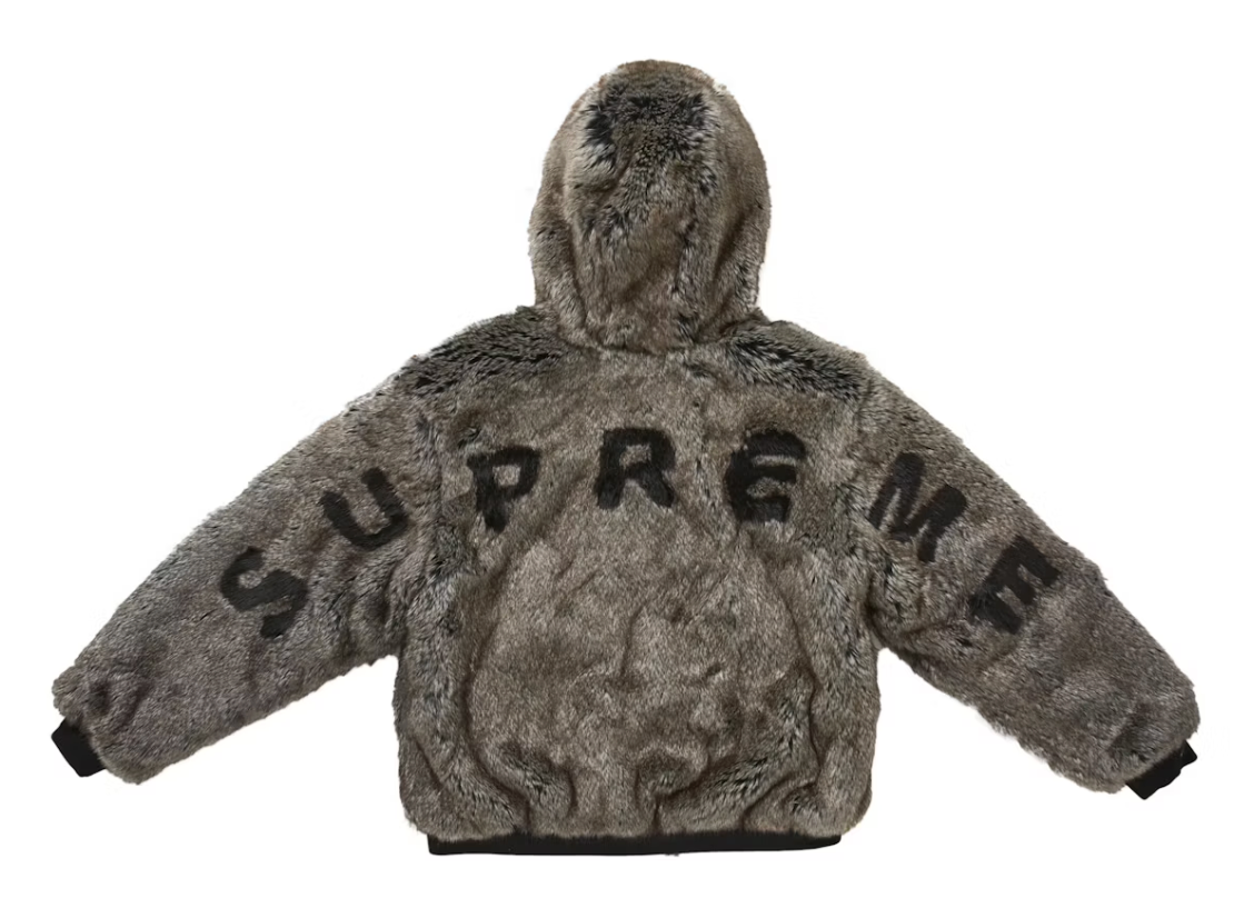 Supreme Reversible Faux Fur Hooded Work Jacket Black