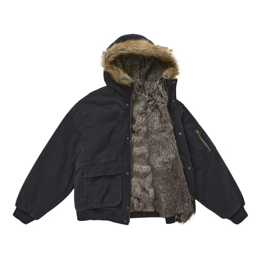 Supreme Reversible Faux Fur Hooded Work Jacket Black