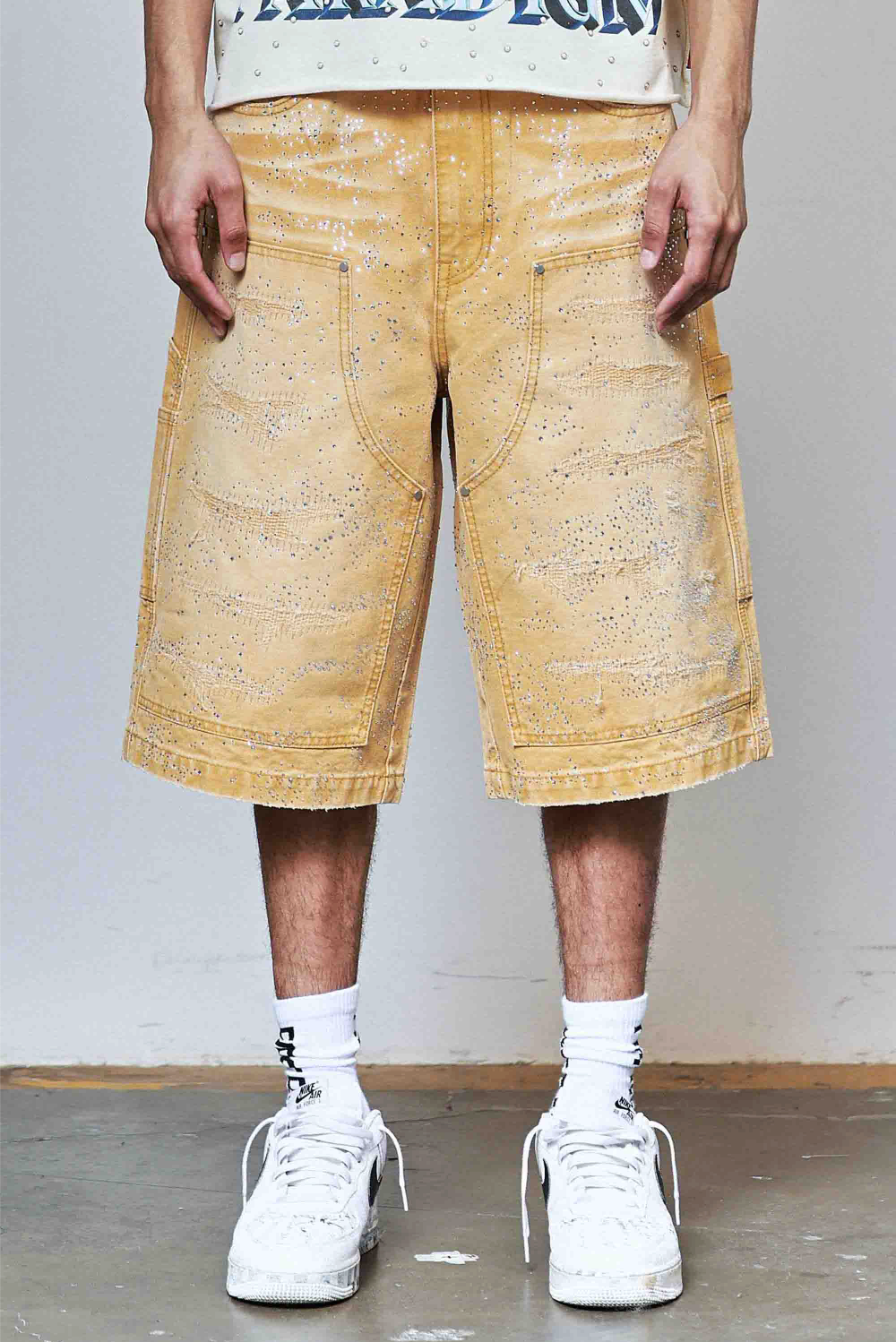 RHINESTONE JORTS WHEAT