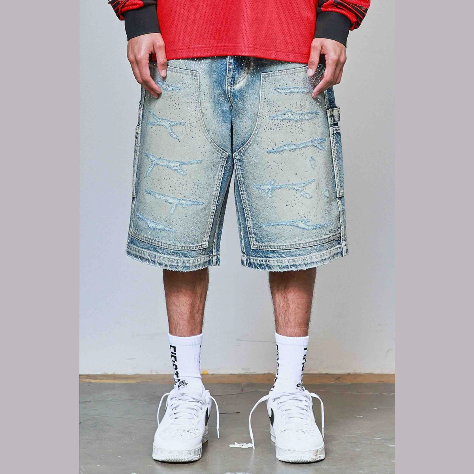 FIRST ROW RHINESTONE JORTS INDIGO