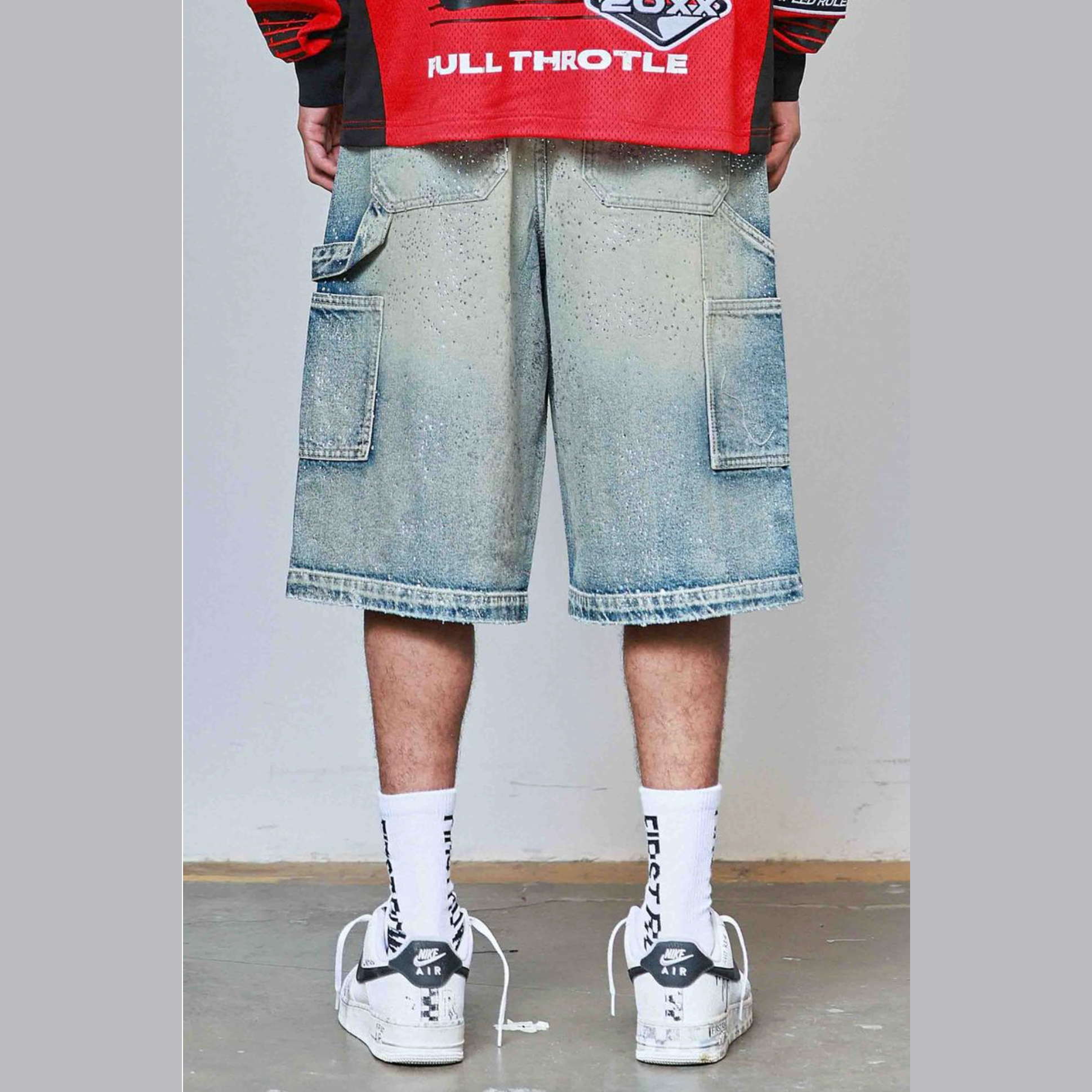 FIRST ROW RHINESTONE JORTS INDIGO
