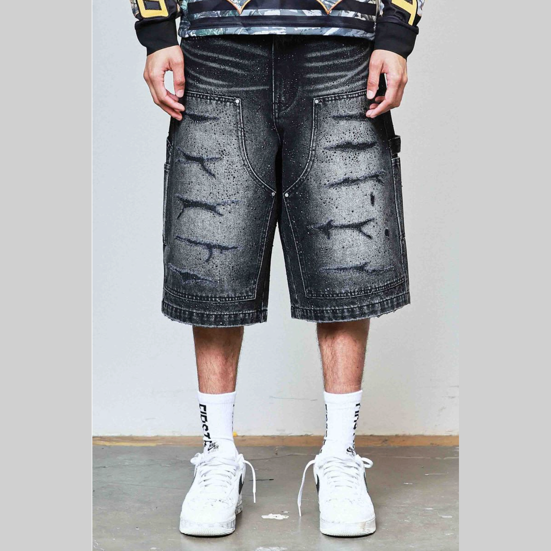 FIRST ROW RHINESTONE JORTS BLACK