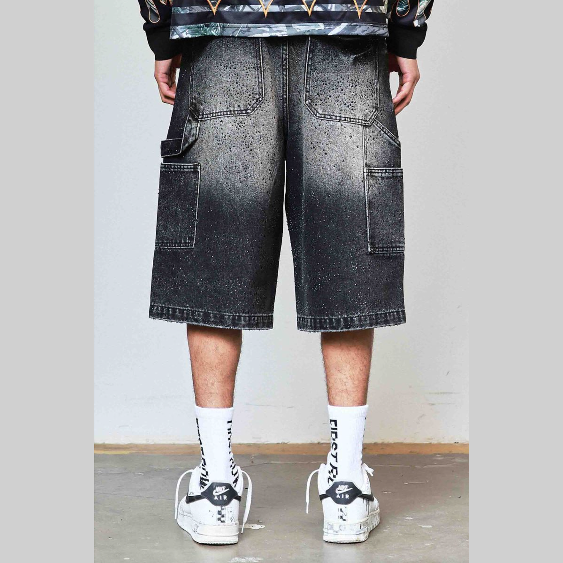 FIRST ROW RHINESTONE JORTS BLACK