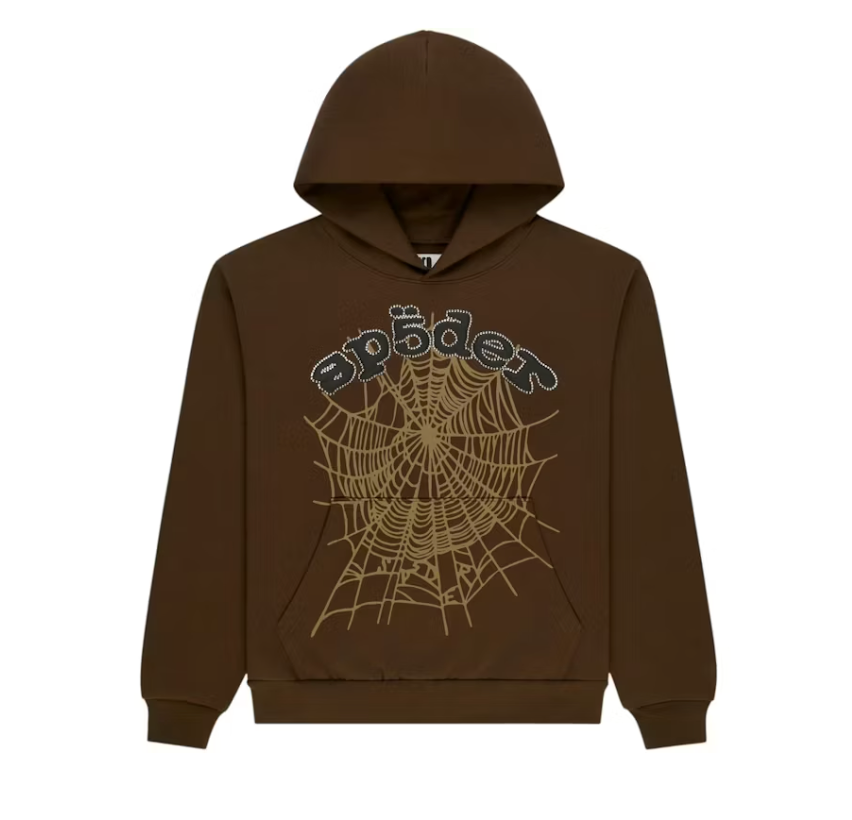 Sp5der Rhinestone OG Web Hoodie Brown