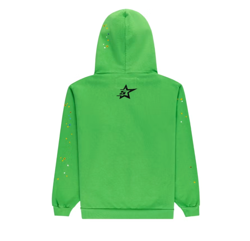 Sp5der Punk V2 Rhinestone Hoodie Bright Green
