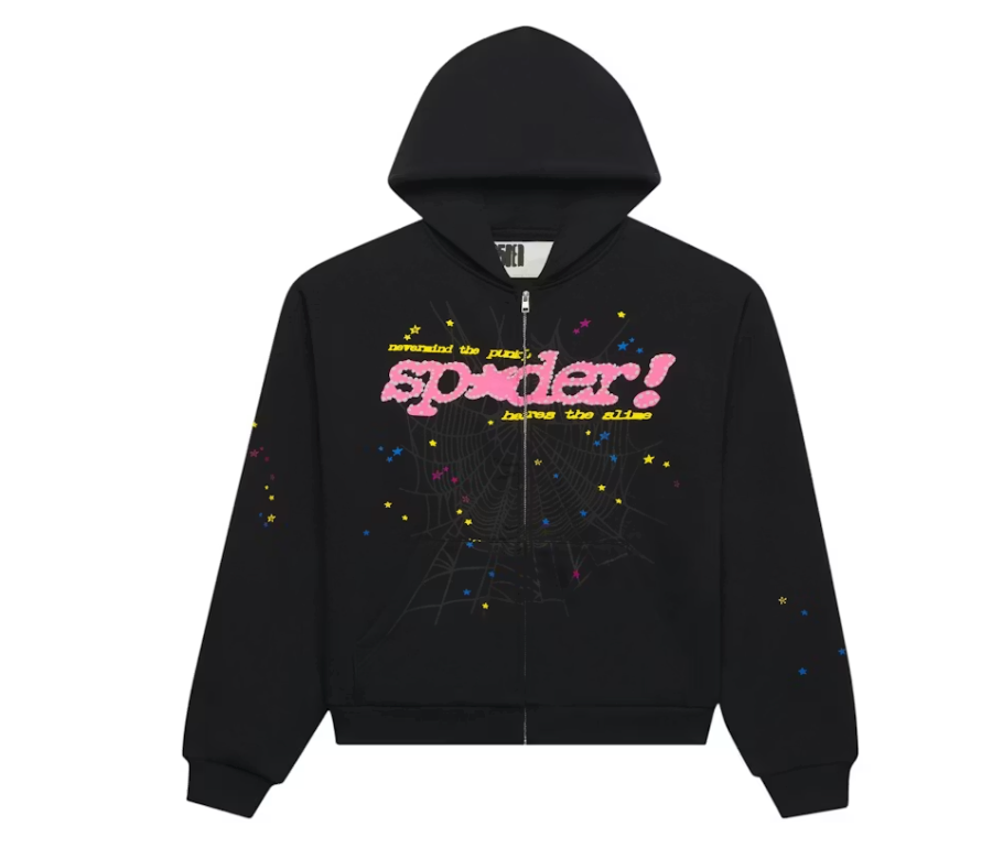 Sp5der Punk V2 Zip Up Hoodie Black