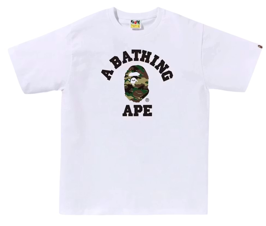 BAPE Glitch Woodland Camo College Tee White/Green